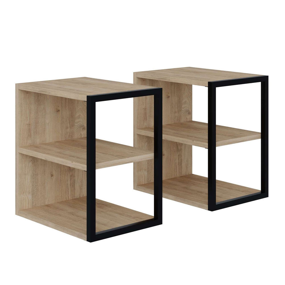 Echo Wooden Set of 2 Side Table in Sapphire Oak
