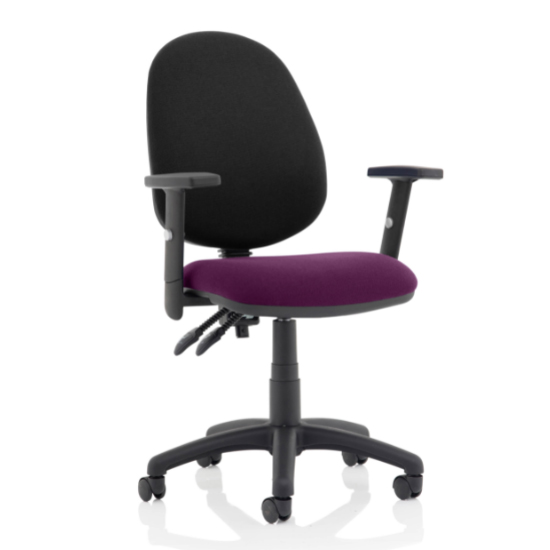 Photo of Eclipse ii black back office chair in purple and adjustable arms