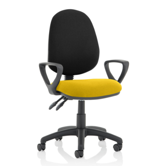 Photo of Eclipse ii black back office chair in yellow with loop arms