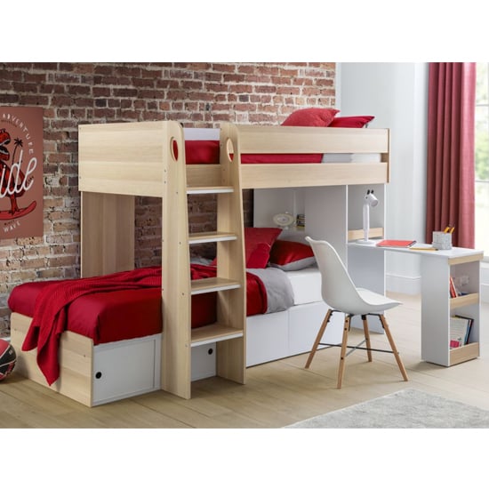 Photo of Ebrill wooden bunk bed in scandinavian oak and white