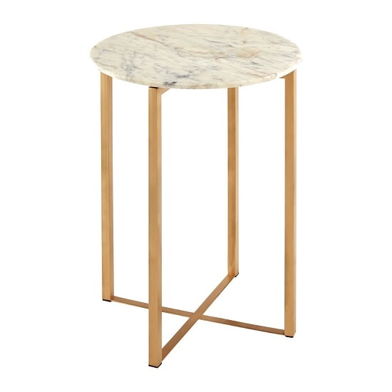 Ecran Marble Top Side Table In White With Gold Frame_1