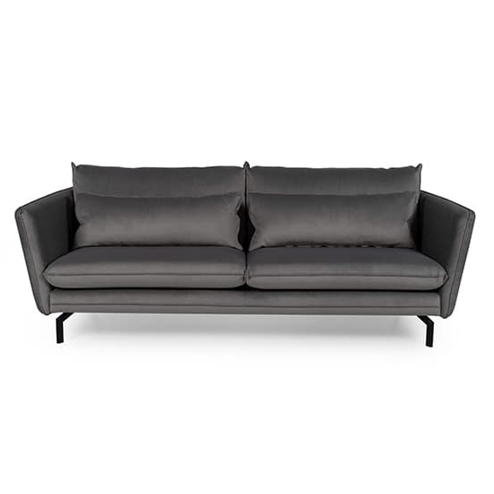 Edel Fabric 3 Seater Sofa With Black Metal Legs In Grey