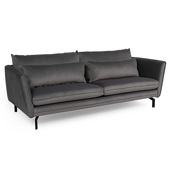 Edel Fabric 3 Seater Sofa With Black Metal Legs In Grey