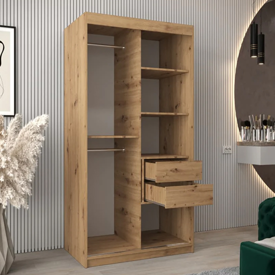 Eden Mirrored Wardrobe 2 Sliding Doors 100cm In Artisan Oak