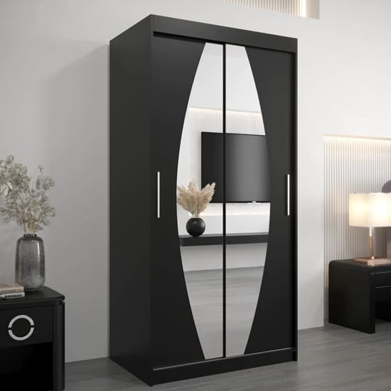 Product photograph of Eden Mirrored Wardrobe 2 Sliding Doors 100cm In Black from Furniture in Fashion