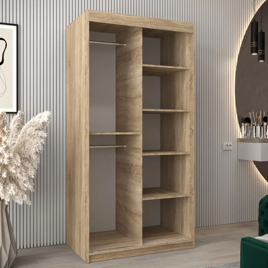 Eden Mirrored Wardrobe 2 Sliding Doors 100cm In Sonoma Oak