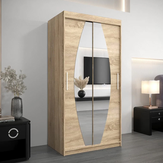 Product photograph of Eden Mirrored Wardrobe 2 Sliding Doors 100cm In Sonoma Oak from Furniture in Fashion
