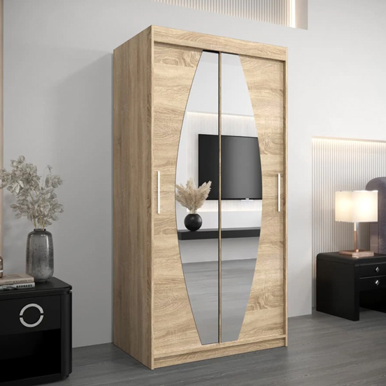 Read more about Eden mirrored wardrobe 2 sliding doors 100cm in sonoma oak