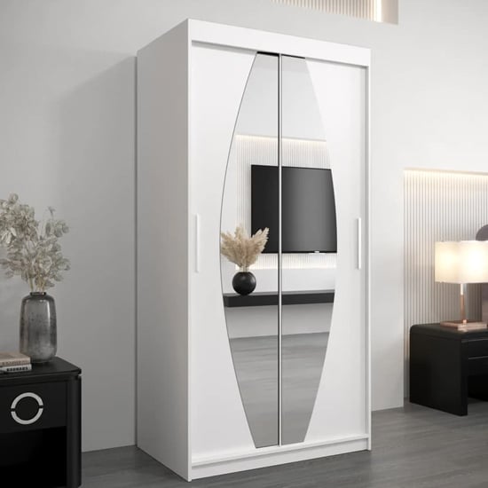Product photograph of Eden Mirrored Wardrobe 2 Sliding Doors 100cm In White from Furniture in Fashion