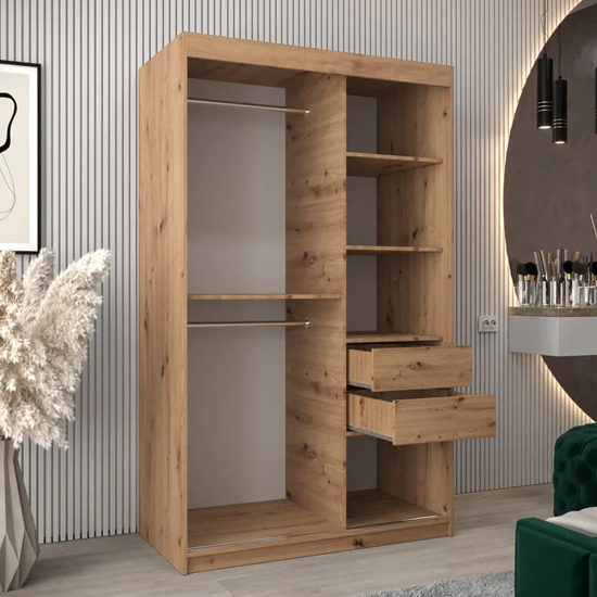 Eden Mirrored Wardrobe 2 Sliding Doors 120cm In Artisan Oak
