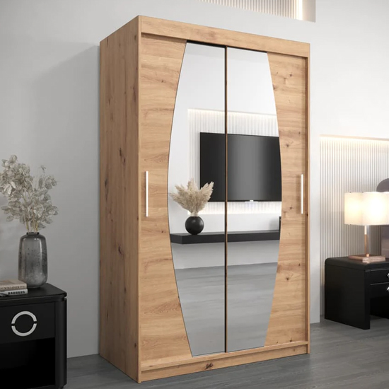 Product photograph of Eden Mirrored Wardrobe 2 Sliding Doors 120cm In Artisan Oak from Furniture in Fashion