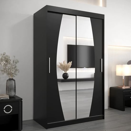 Product photograph of Eden Mirrored Wardrobe 2 Sliding Doors 120cm In Black from Furniture in Fashion