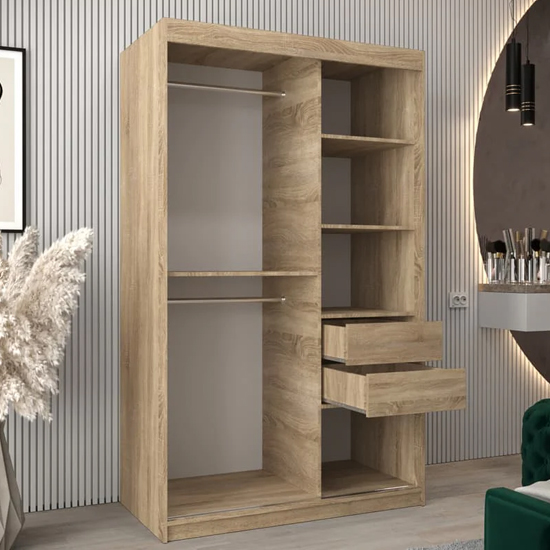Eden Mirrored Wardrobe 2 Sliding Doors 120cm In Sonoma Oak