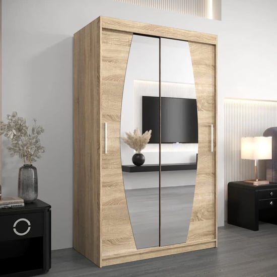 Product photograph of Eden Mirrored Wardrobe 2 Sliding Doors 120cm In Sonoma Oak from Furniture in Fashion