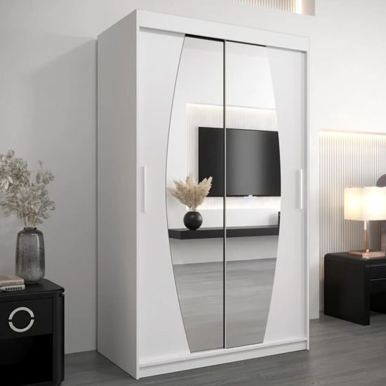 Product photograph of Eden Mirrored Wardrobe 2 Sliding Doors 120cm In White from Furniture in Fashion