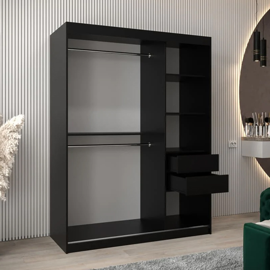 Eden Mirrored Wardrobe 2 Sliding Doors 150cm In Black