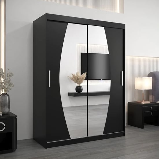 Product photograph of Eden Mirrored Wardrobe 2 Sliding Doors 150cm In Black from Furniture in Fashion