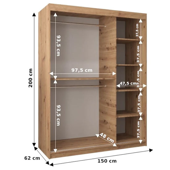 Eden Mirrored Wardrobe 2 Sliding Doors 150cm In White