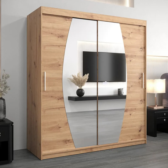 Product photograph of Eden Mirrored Wardrobe 2 Sliding Doors 180cm In Artisan Oak from Furniture in Fashion