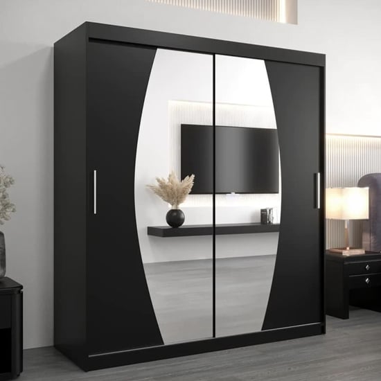 Eden Mirrored Wardrobe 2 Sliding Doors 180cm In Black