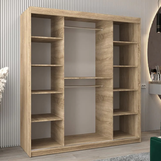 Eden Mirrored Wardrobe 2 Sliding Doors 180cm In Sonoma Oak
