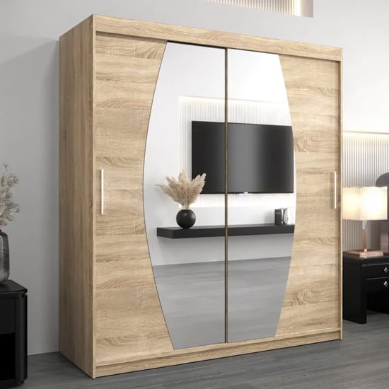 Read more about Eden mirrored wardrobe 2 sliding doors 180cm in sonoma oak