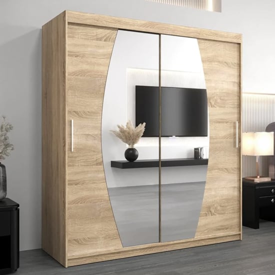 Product photograph of Eden Mirrored Wardrobe 2 Sliding Doors 180cm In Sonoma Oak from Furniture in Fashion