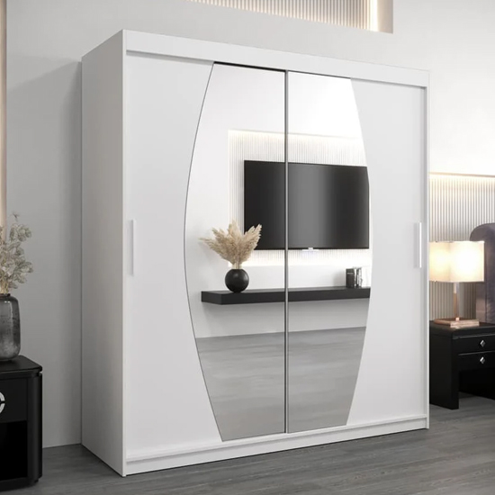 Product photograph of Eden Mirrored Wardrobe 2 Sliding Doors 180cm In White from Furniture in Fashion