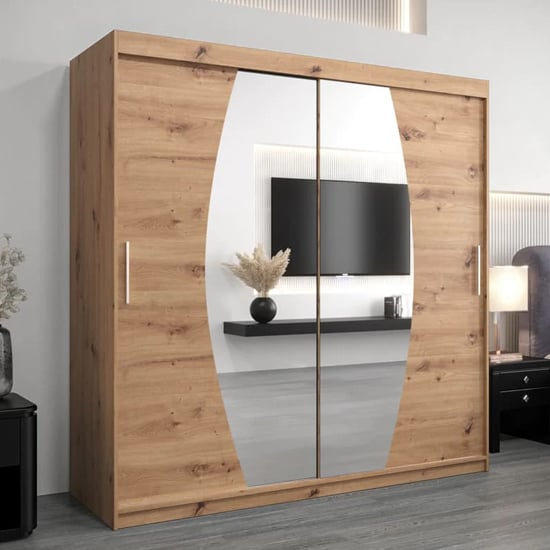 Product photograph of Eden Mirrored Wardrobe 2 Sliding Doors 200cm In Artisan Oak from Furniture in Fashion