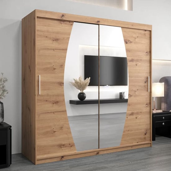 Read more about Eden mirrored wardrobe 2 sliding doors 200cm in artisan oak