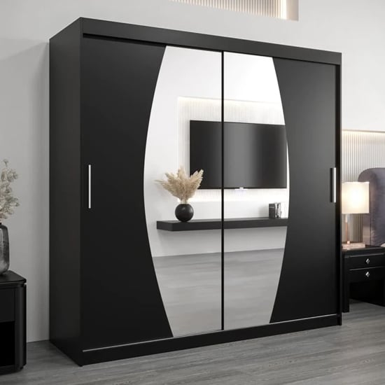 Product photograph of Eden Mirrored Wardrobe 2 Sliding Doors 200cm In Black from Furniture in Fashion