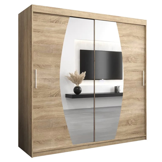 Eden Mirrored Wardrobe 2 Sliding Doors 200cm In Sonoma Oak