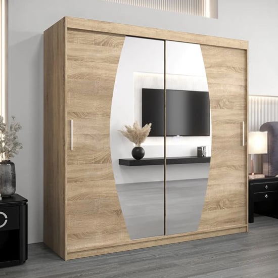 Product photograph of Eden Mirrored Wardrobe 2 Sliding Doors 200cm In Sonoma Oak from Furniture in Fashion