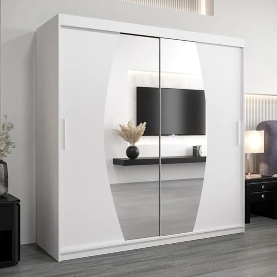 Product photograph of Eden Mirrored Wardrobe 2 Sliding Doors 200cm In White from Furniture in Fashion