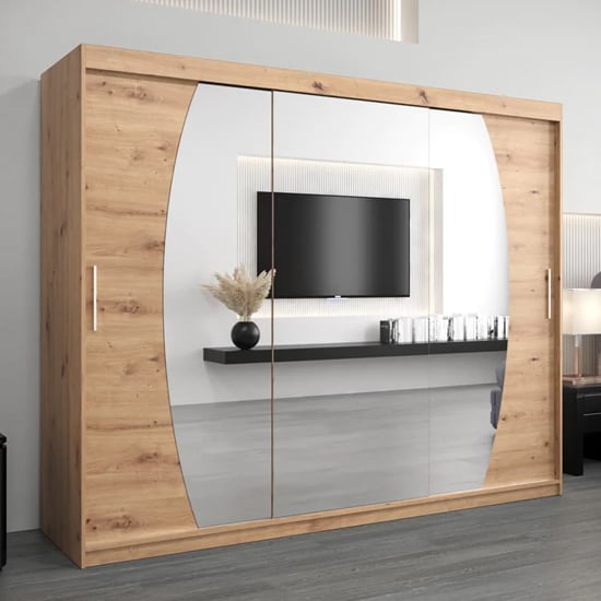 Read more about Eden mirrored wardrobe 3 sliding doors 250cm in artisan oak