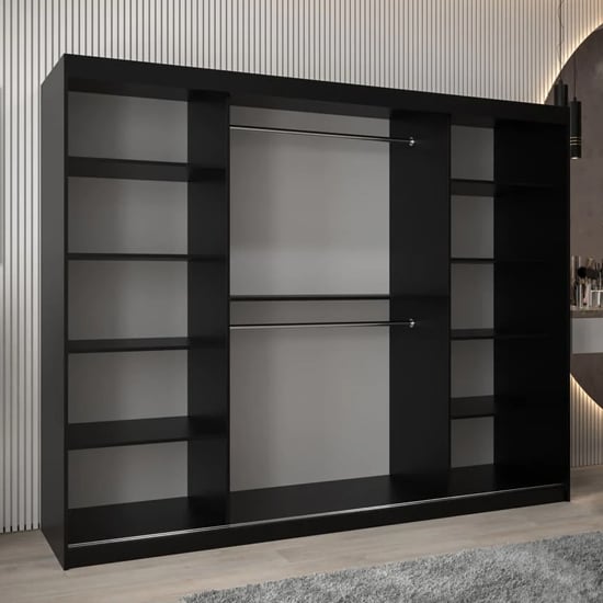Eden Mirrored Wardrobe 3 Sliding Doors 250cm In Black