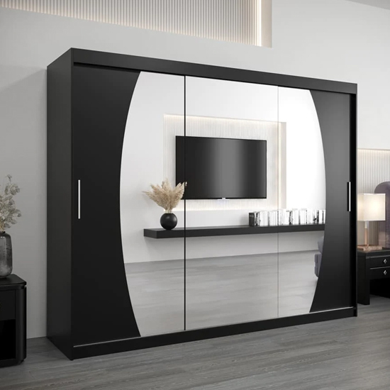 Read more about Eden mirrored wardrobe 3 sliding doors 250cm in black