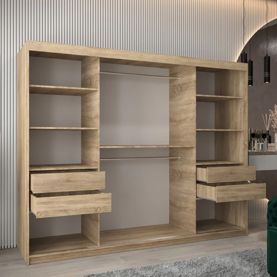 Eden Mirrored Wardrobe 3 Sliding Doors 250cm In Sonoma Oak