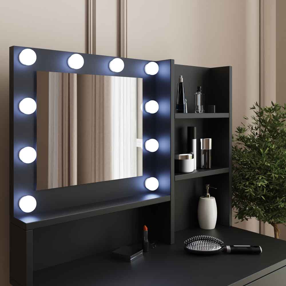 Eden Wooden Dressing Table Set in Black and LED