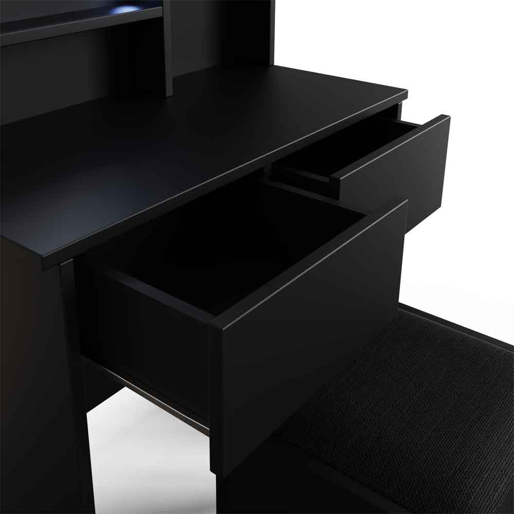 Eden Wooden Dressing Table Set in Black and LED