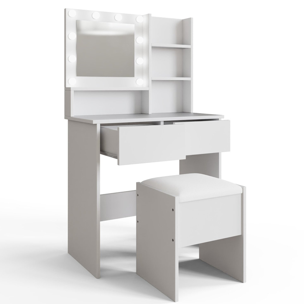 Eden Wooden Dressing Table Set In White With LED