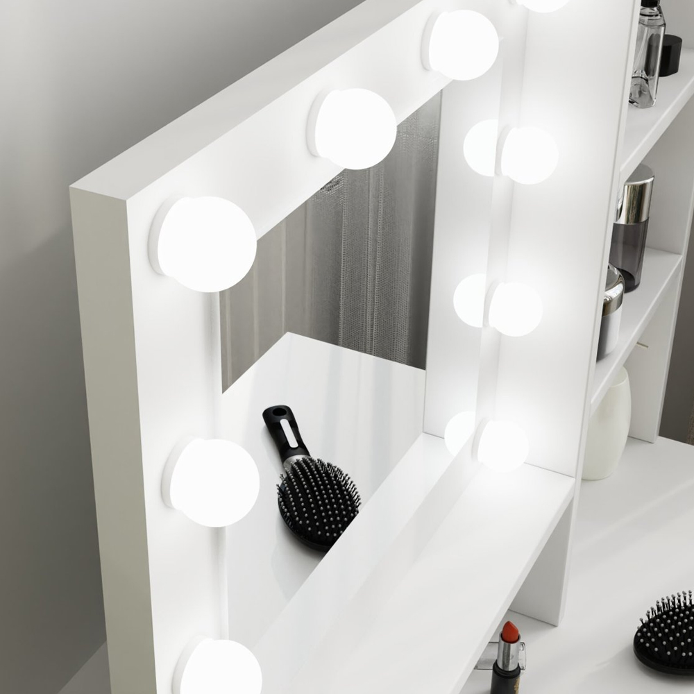 Eden Wooden Dressing Table Set In White With LED