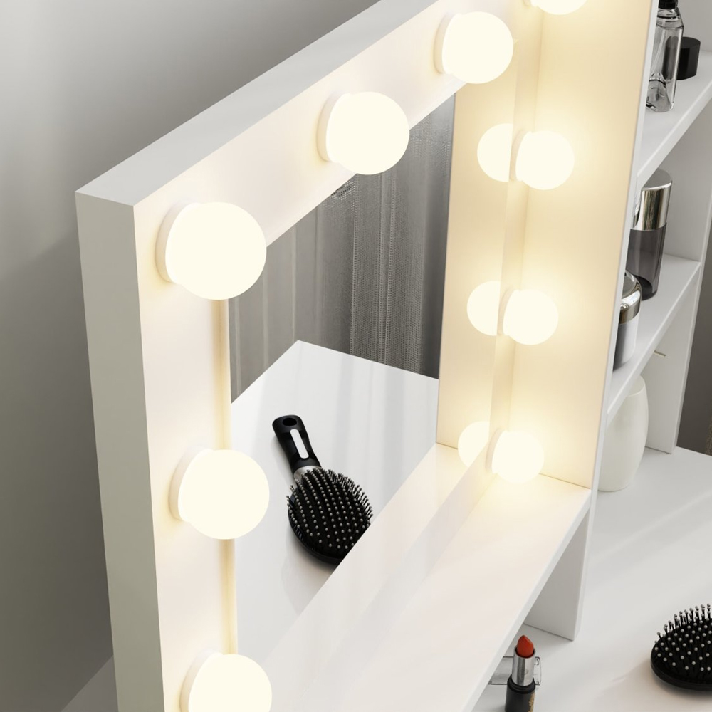 Eden Wooden Dressing Table Set In White With LED