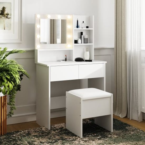 Read more about Eden wooden dressing table and stool in white with led lights
