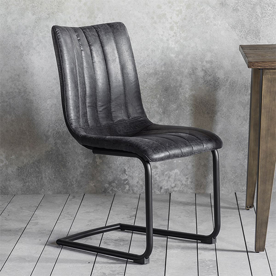 Edenton Grey Faux Leather Dining Chairs In Pair