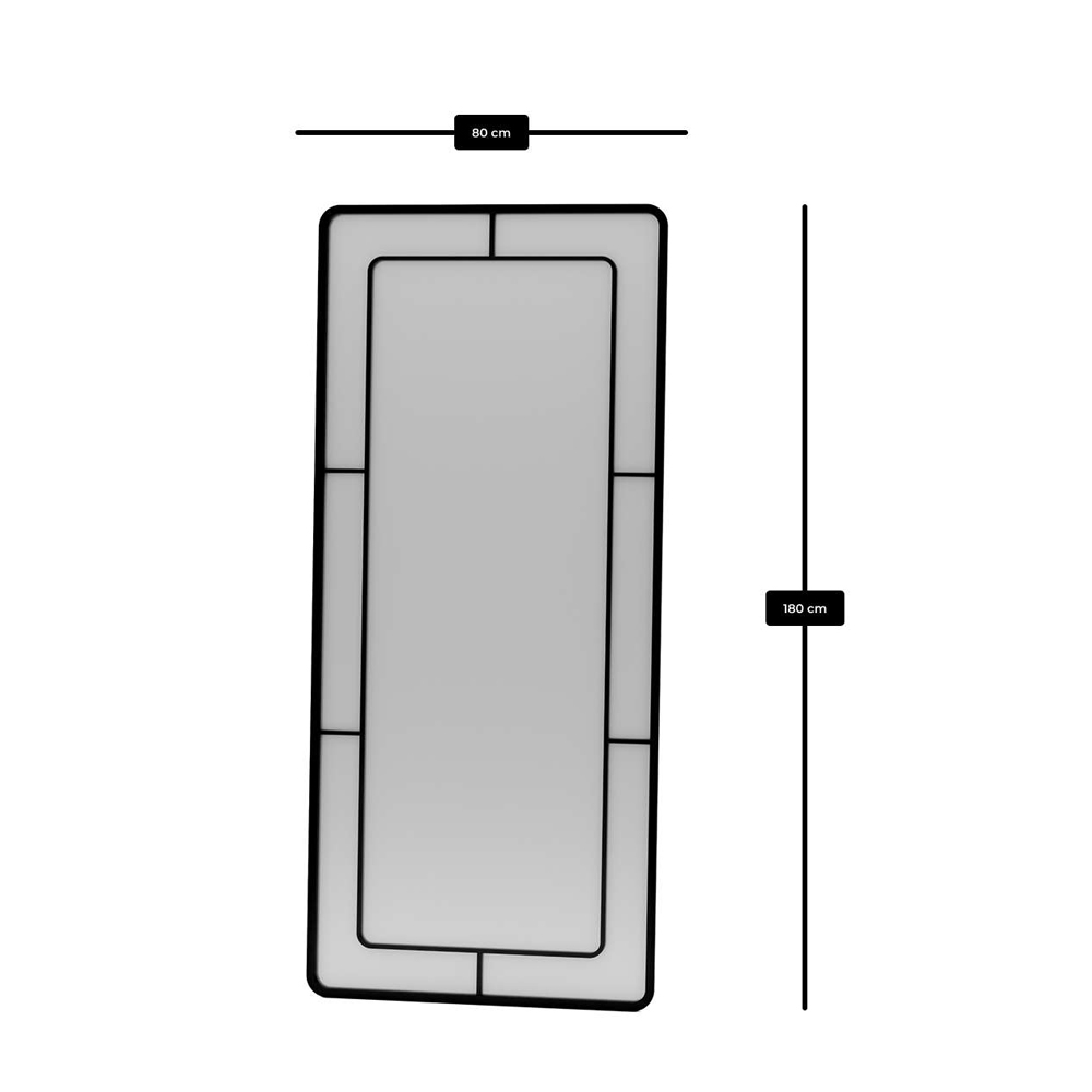 Edgea Glass Wooden Floor Full Length Mirror with Black Metal Frame