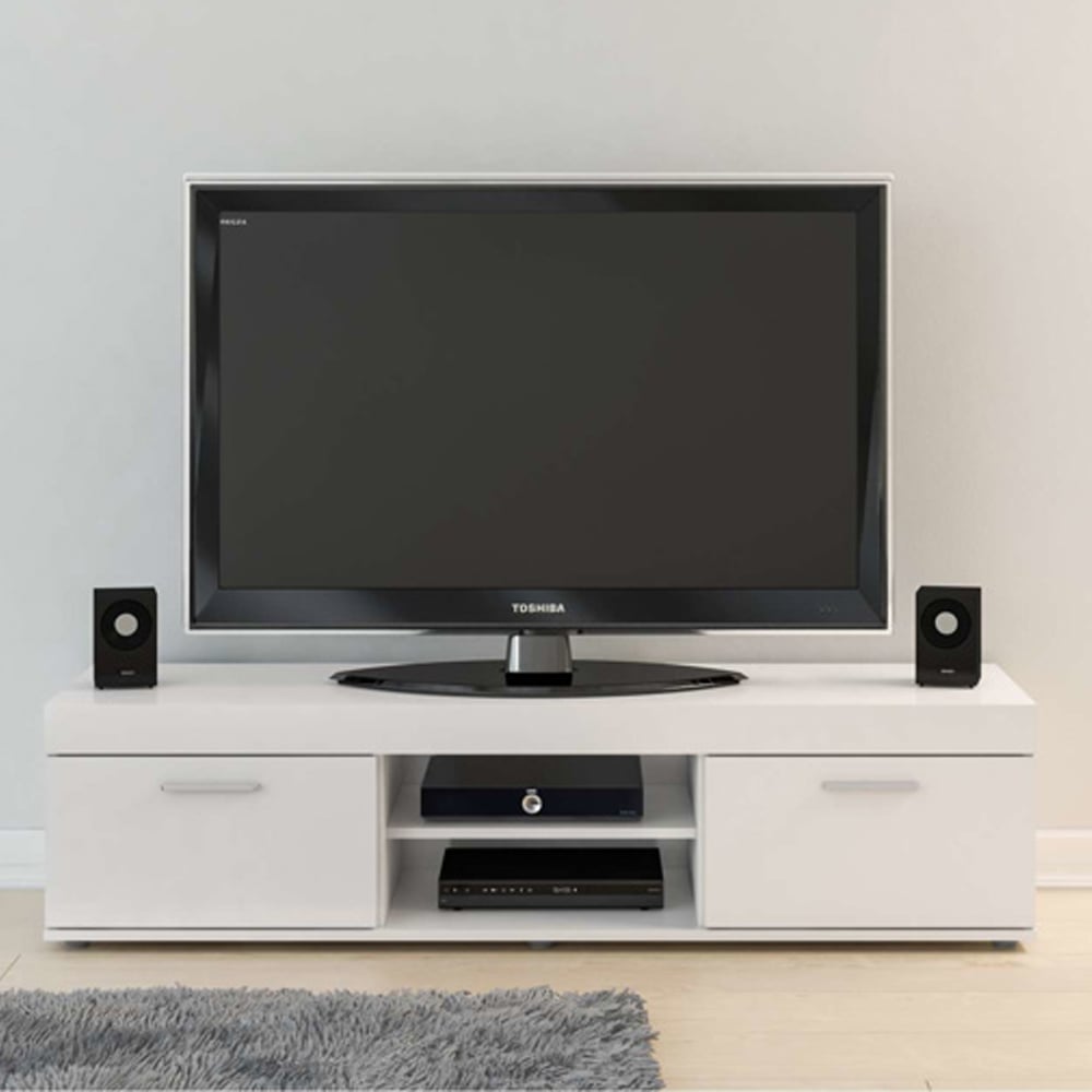 Edged High Gloss TV Stand With 2 Doors In White