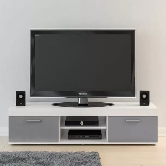 Product photograph of Edged High Gloss Tv Stand Large In Grey And White from Furniture in Fashion
