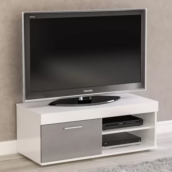Product photograph of Edged High Gloss Tv Stand Small In Grey And White from Furniture in Fashion