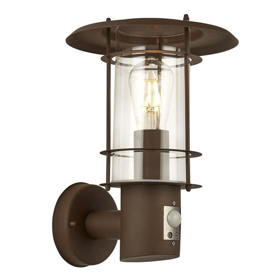 Photo of Edgeware outdoor wall light with sensor in rust brown